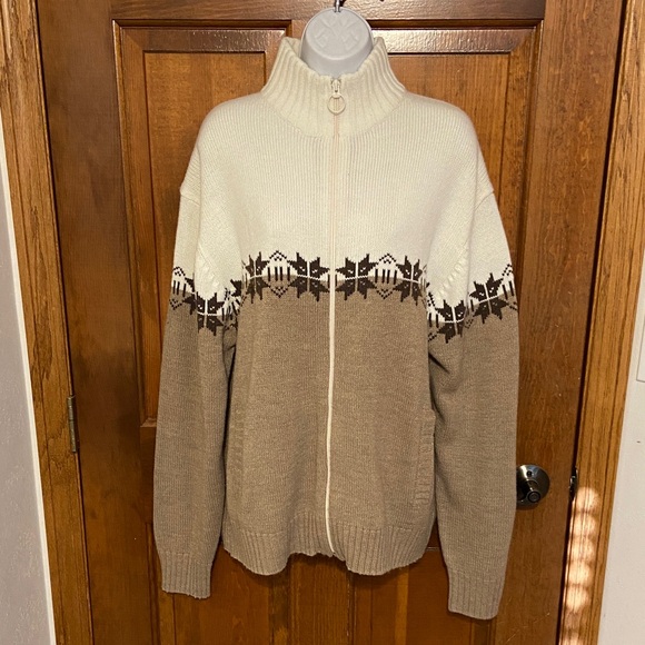 David Taylor Fair Isle zip-up cardigan sweater Brown/Beige pockets Grandpacore L - Picture 3 of 11
